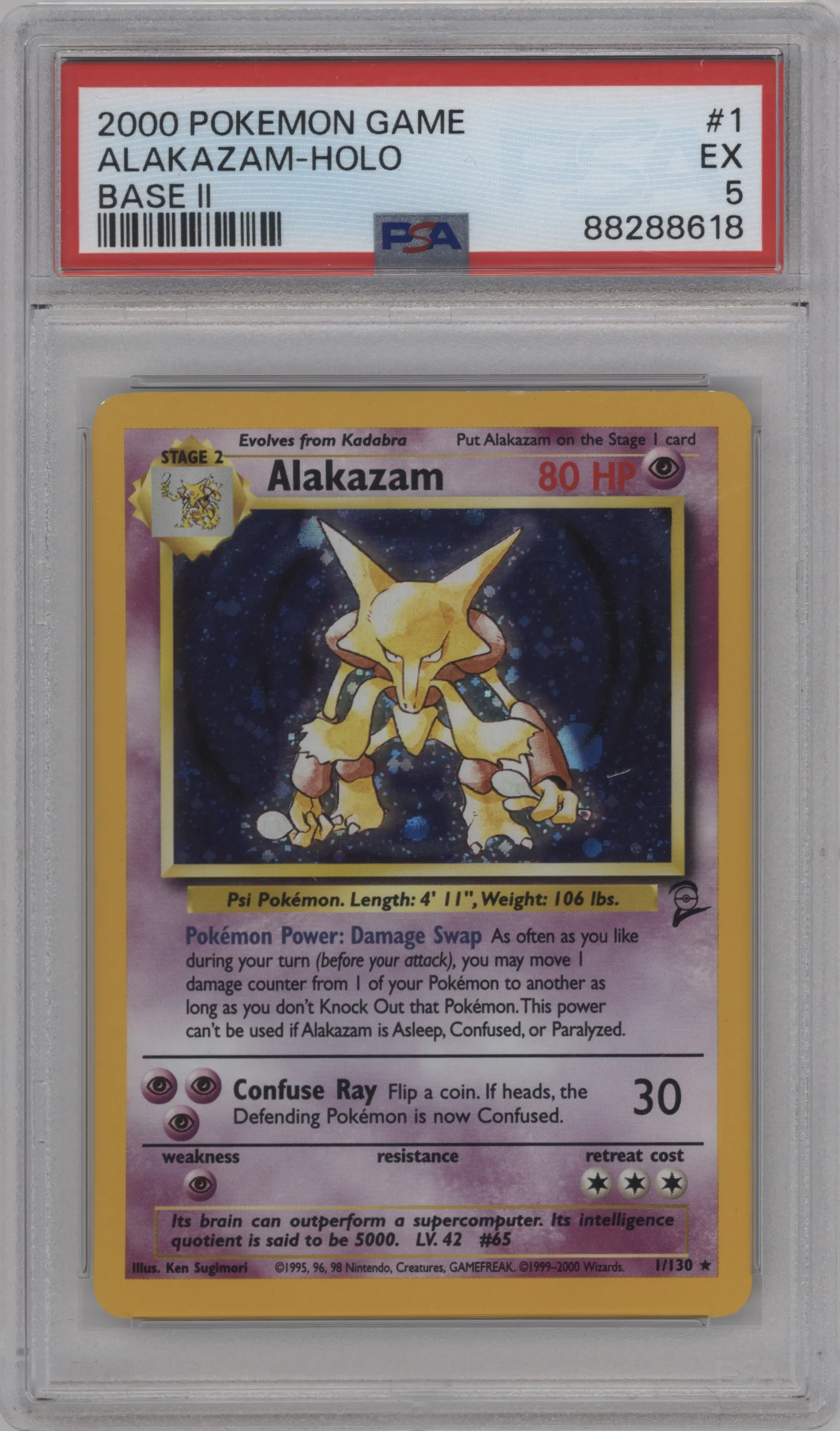 2000 Pokemon Base Set 2 Alakazam #1 PSA 5