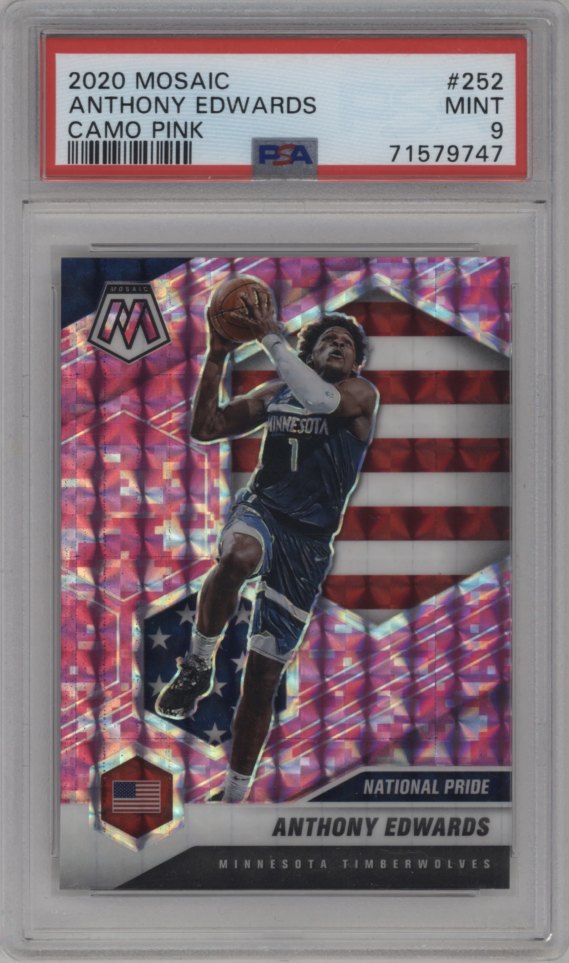 2020 Panini Mosaic Anthony Edwards Pink Camo #252 PSA 9