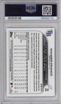 Wander Franco from the 2022 Topps Chrome set featuring a Pink Refractor parallel graded by PSA and given an overall grade of 10.