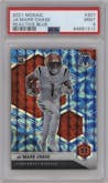 Ja'Marr Chase from the 2021 Panini Mosaic set featuring a Reactive Blue parallel graded by PSA and given an overall grade of 9.