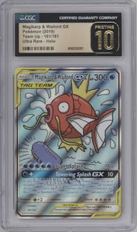 Magikarp & Wailord GX from the 2019 Pokemon S&M  set graded by CSG and given an overall grade of 10.