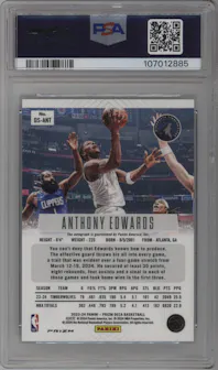 Anthony Edwards from the 2023-24 Panini Prizm Deca set featuring a FOTL Green Shimmer parallel graded by PSA and given an overall grade of 10.