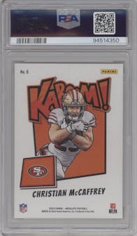 Christian McCaffrey from the 2023 Panini Absolute set graded by PSA and given an overall grade of 10.