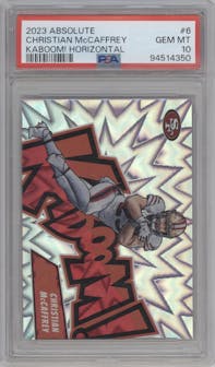 Christian McCaffrey from the 2023 Panini Absolute set graded by PSA and given an overall grade of 10.