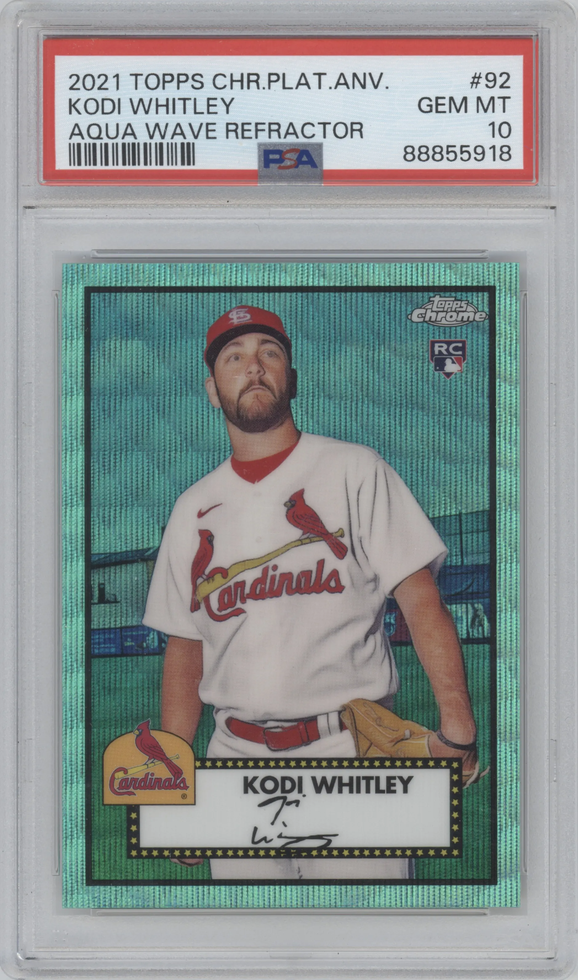 2021 Topps Chrome Platinum Anniversary Kodi Whitley Aqua Wave Refractor #92 PSA 10