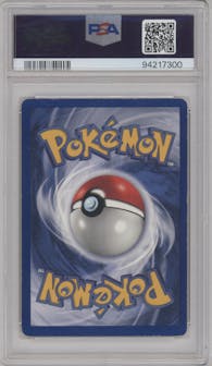 Pikachu from the 1999 Pokemon set featuring a Red Cheeks parallel graded by PSA and given an overall grade of 7.
