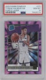 Tyrese Haliburton from the 2020-21 Panini Donruss set featuring a Purple Laser parallel graded by PSA and given an overall grade of 10.