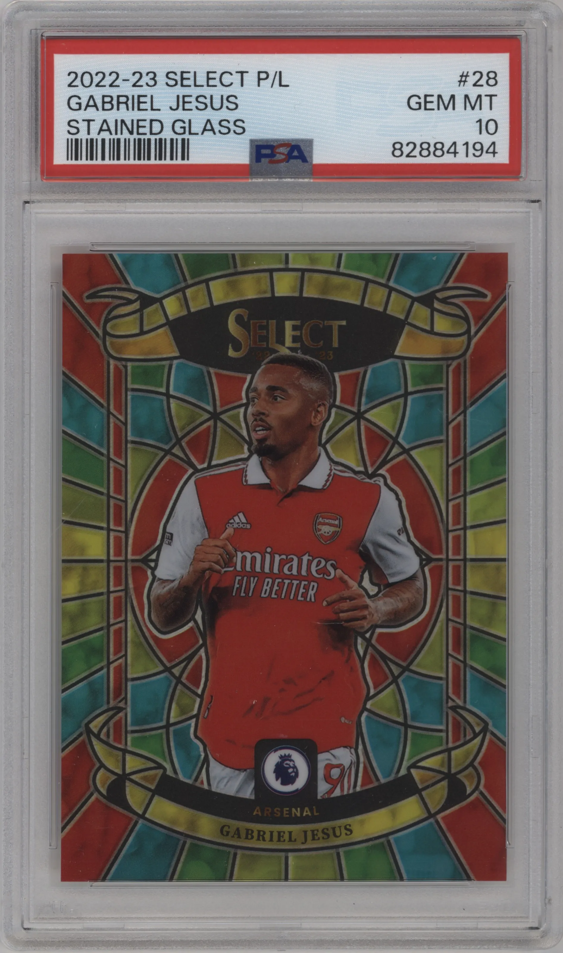 2022 Panini Select Premier League Stained Glass Gabriel Jesus #28 PSA 10