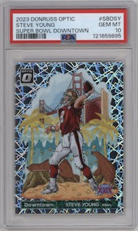 Steve Young from the 2023 Donruss Optic set graded by PSA and given an overall grade of 10.