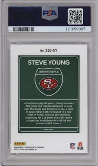 Steve Young from the 2023 Donruss Optic set graded by PSA and given an overall grade of 10.