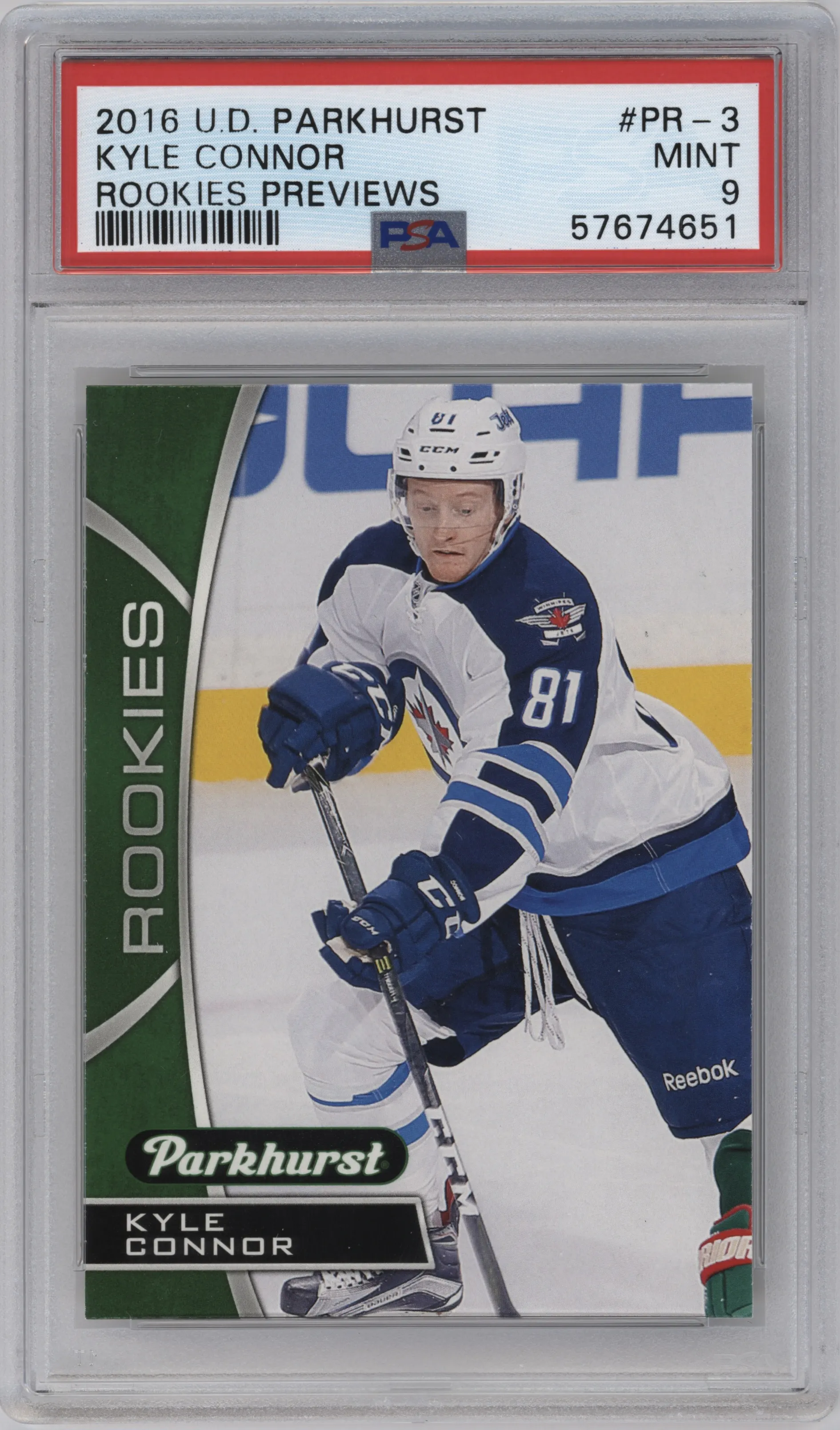 2016 Upper Deck Parkhurst Rke. Previews Kyle Connor #PR-3 PSA 9