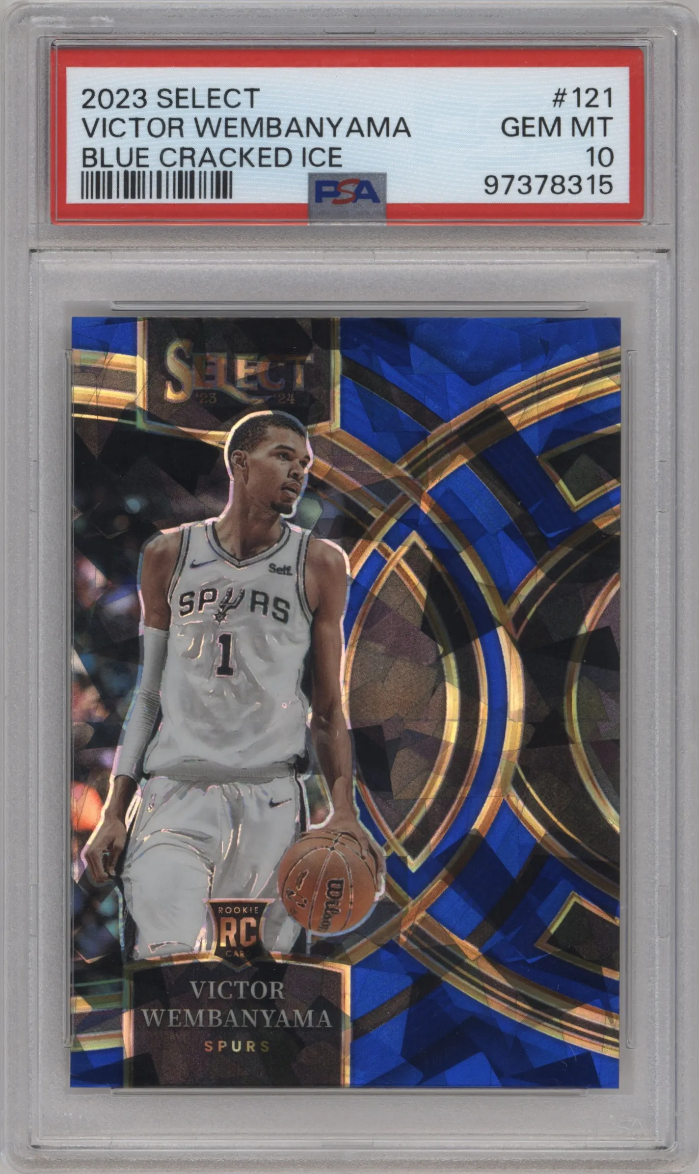 2023 Panini Select Pre.Lvl. Victor Wembanyama Blue Cracked Ice #121 PSA 10