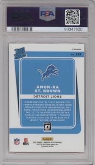 Amon-Ra St. Brown from the 2021 Panini Donruss Optic set featuring a Pink parallel graded by PSA and given an overall grade of 10.