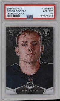 Brock Bowers	 from the 2024 Panini Mosaic set graded by PSA and given an overall grade of 10.