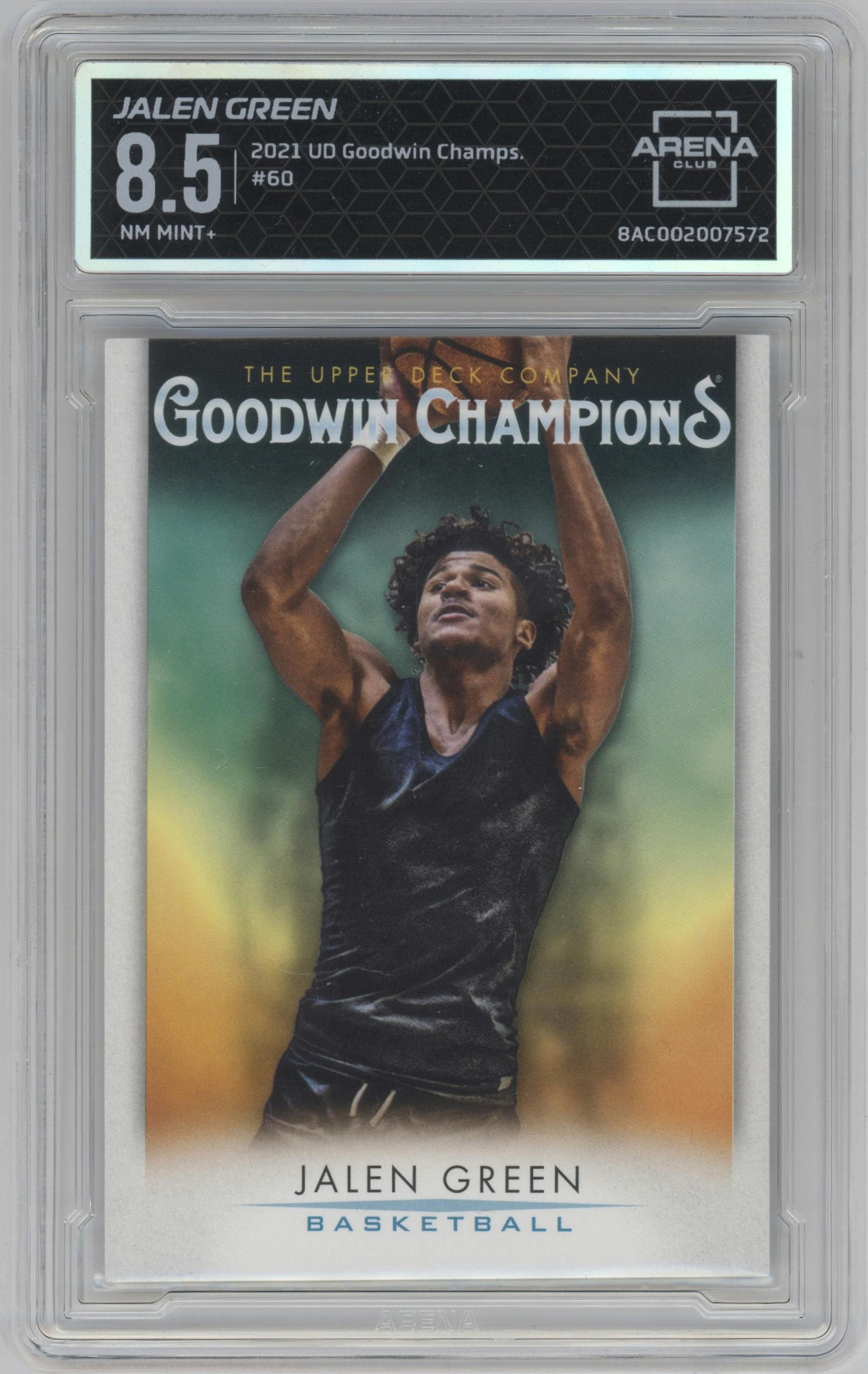 Jalen Green from the 2021 Upper Deck Goodwin Champions set graded by Arena Club and given an overall grade of 8.5.