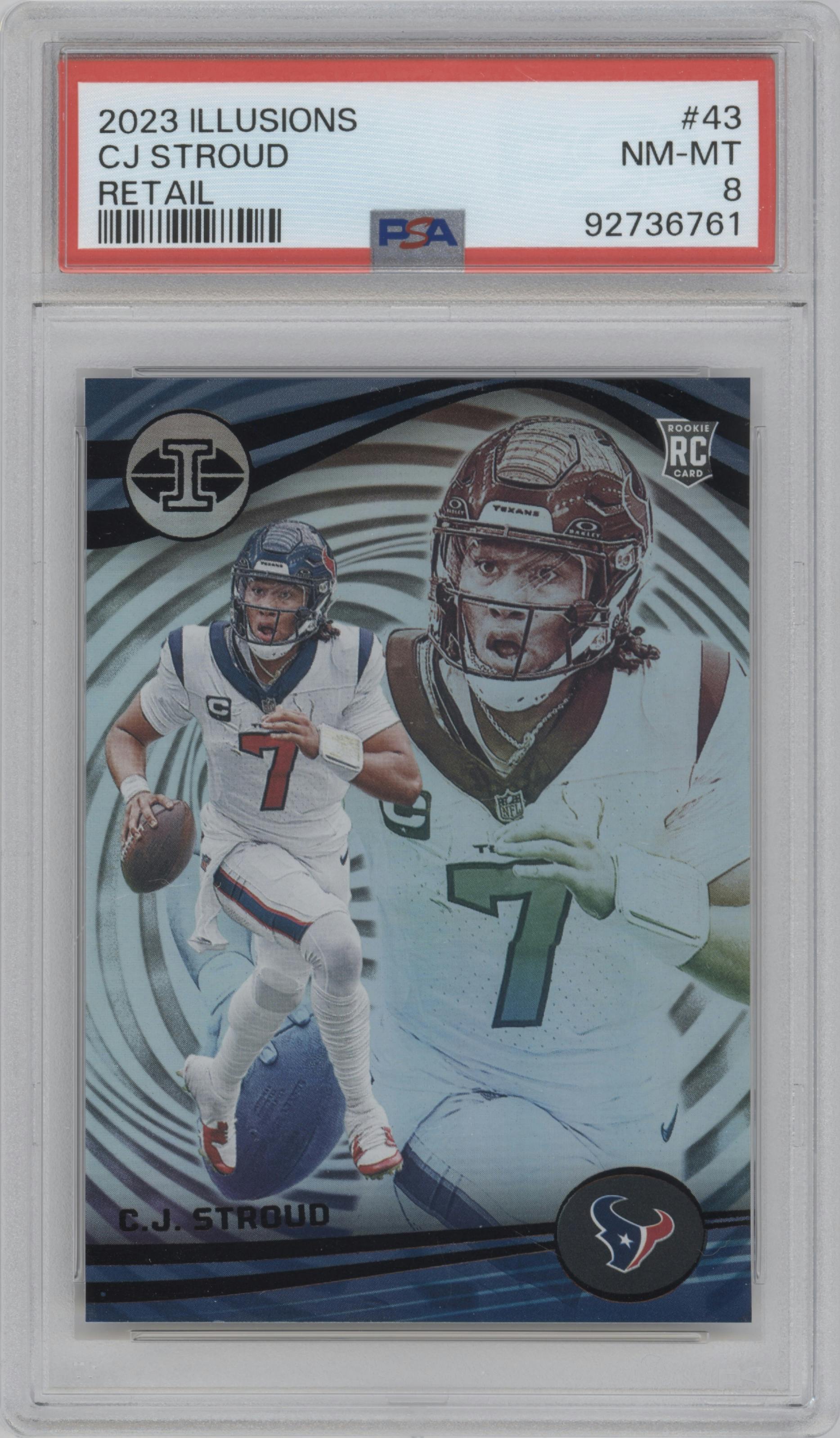 C.J. Stroud from the 2023 Panini Illusions set featuring a Retail parallel graded by PSA and given an overall grade of 8.