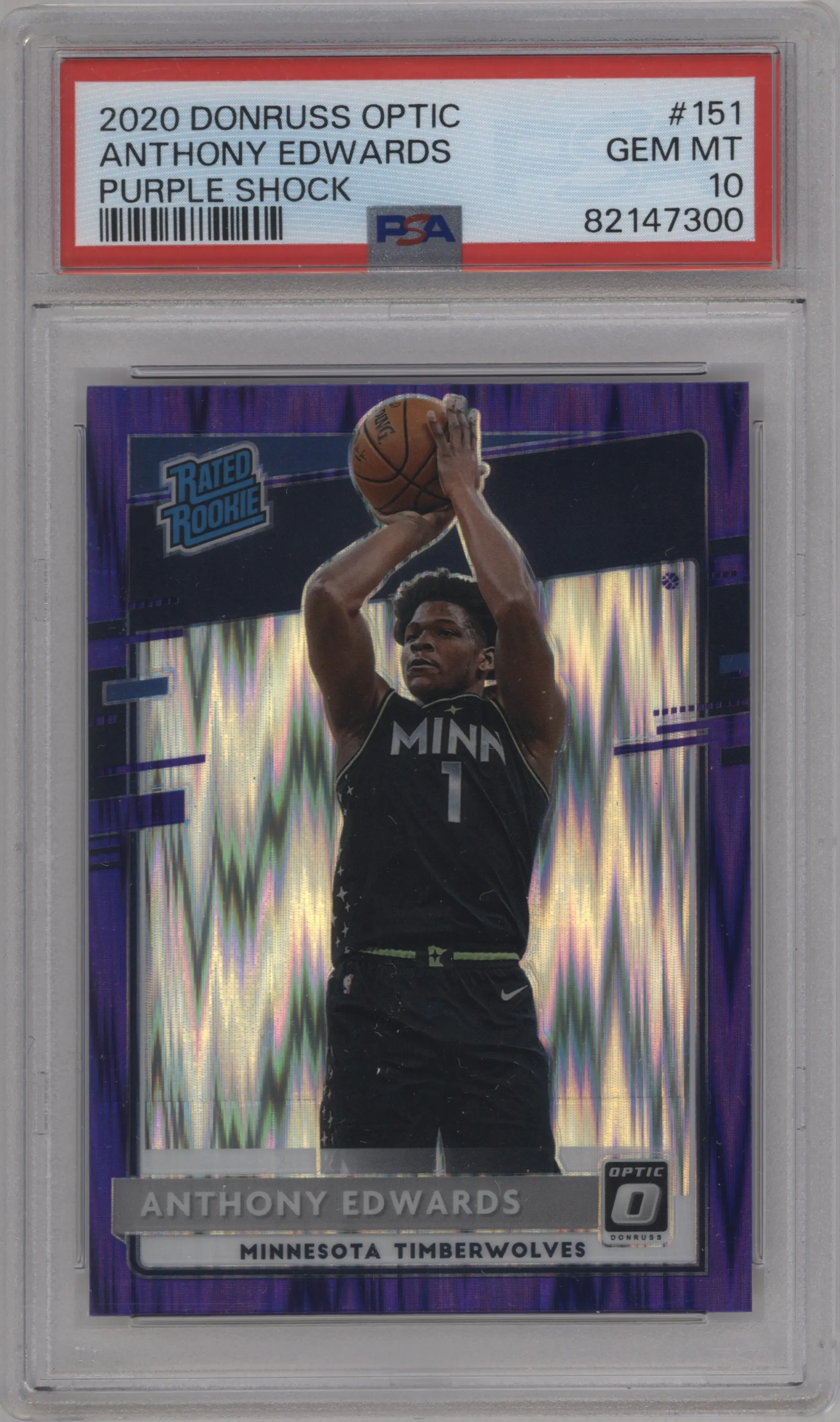 2020 Panini Donruss Optic Rated Rookie Anthony Edwards Purple Shock #151 PSA 10