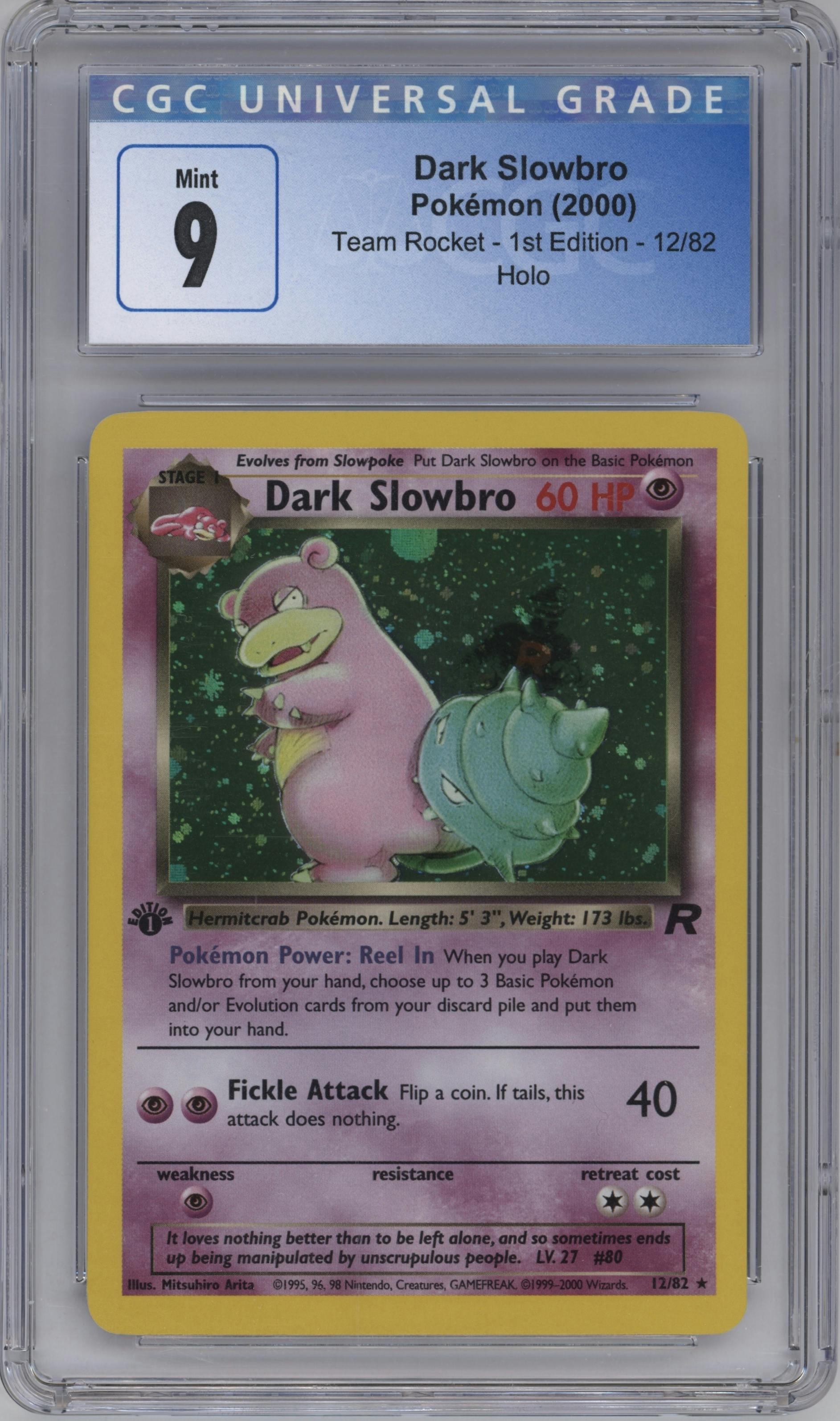 Dark Slowbro from the 2000 Pokemon set graded by CSG and given an overall grade of 9.
