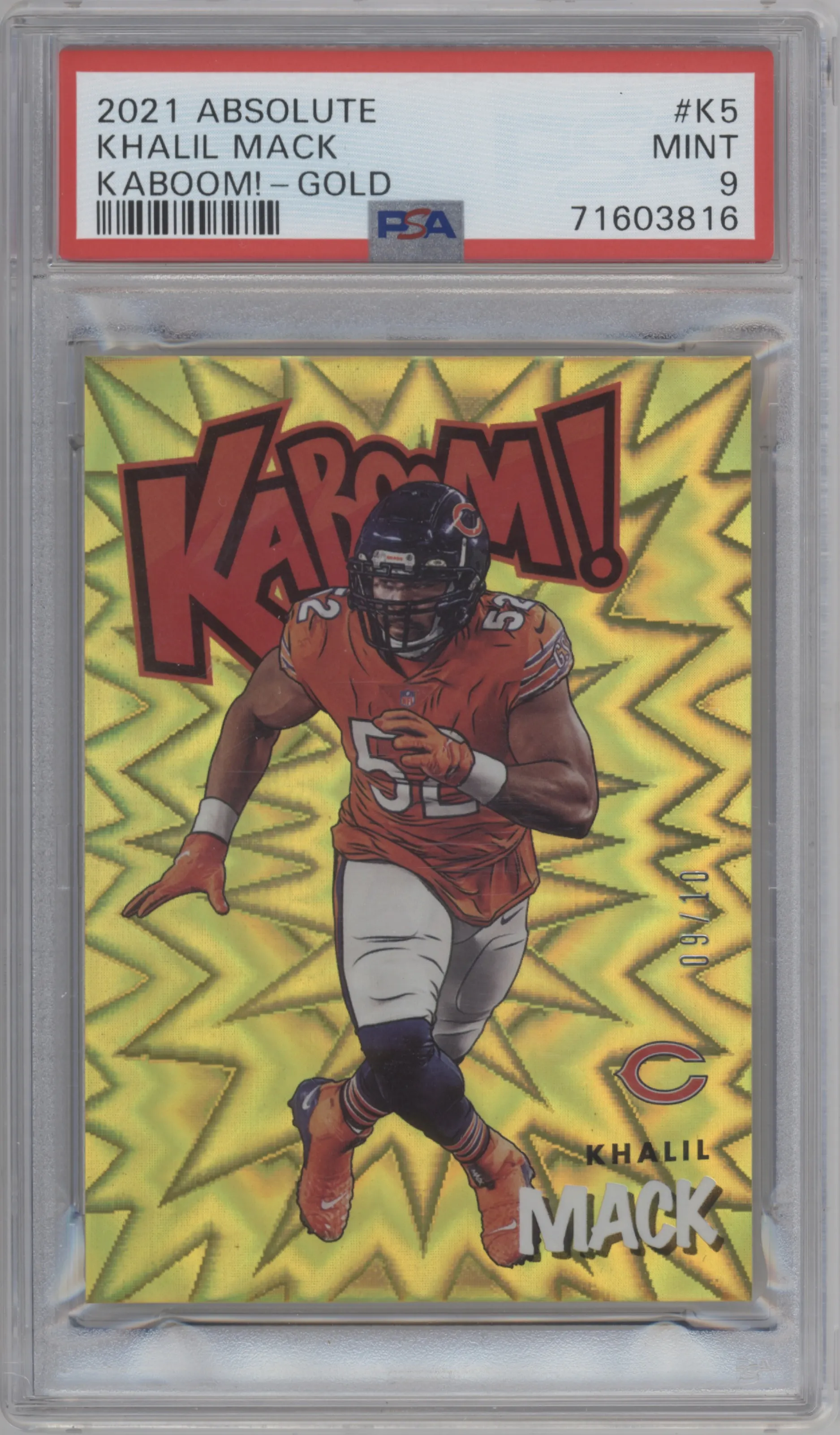 2021 Panini Absolute Kaboom! Khalil Mack Gold #K5 PSA 9