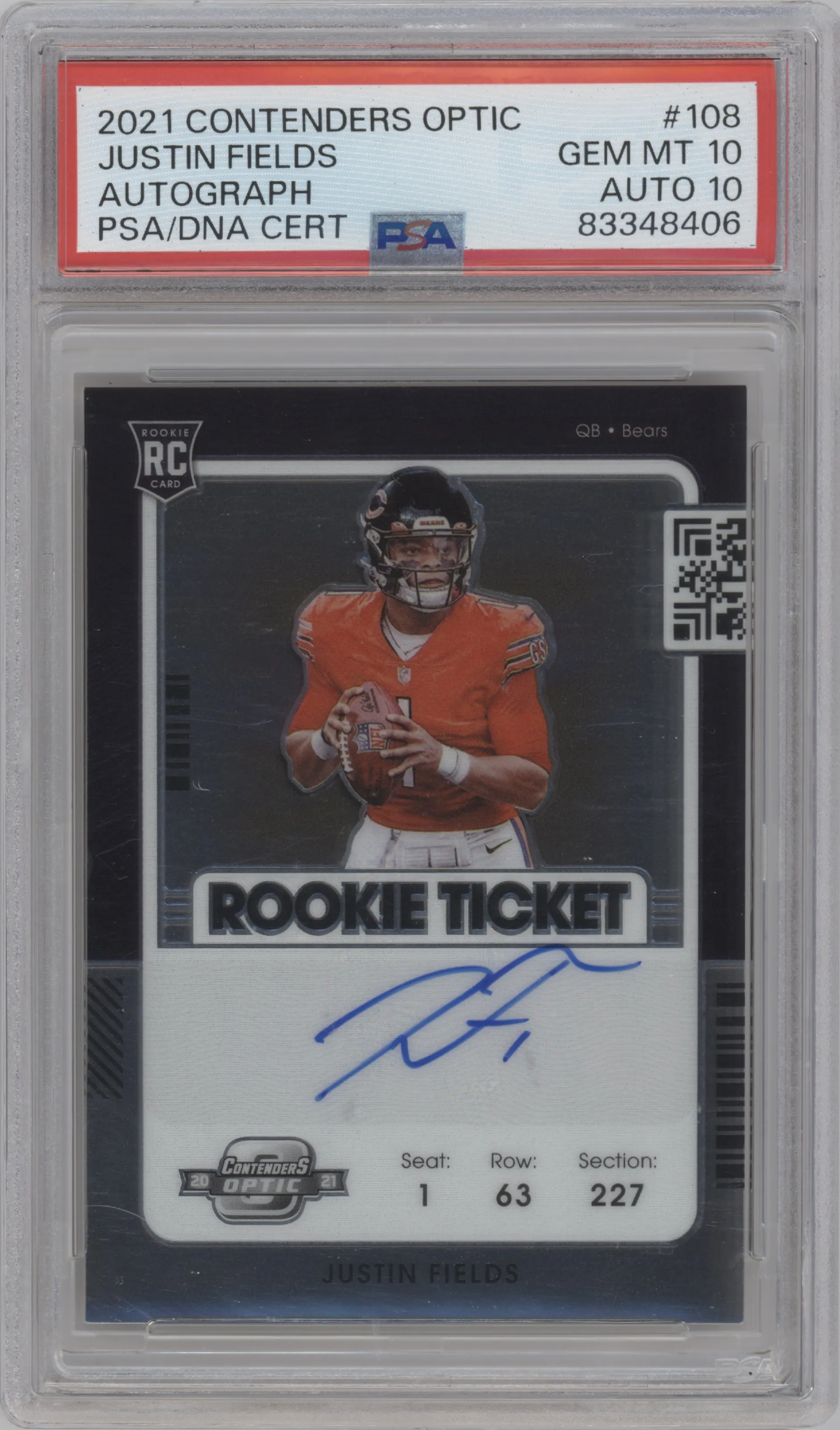 2021 Panini Contenders Optic Rke.Tkt.Auto Justin Fields PSA 10