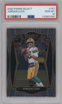 Jordan Love from the 2020 Panini Select set graded by PSA and given an overall grade of 10.