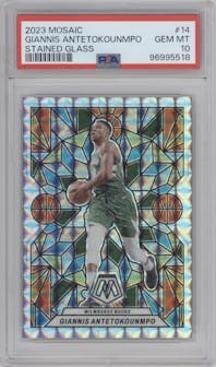 Giannis Antetokounmpo	 from the 2023-24 Panini Mosaic set graded by PSA and given an overall grade of 10.