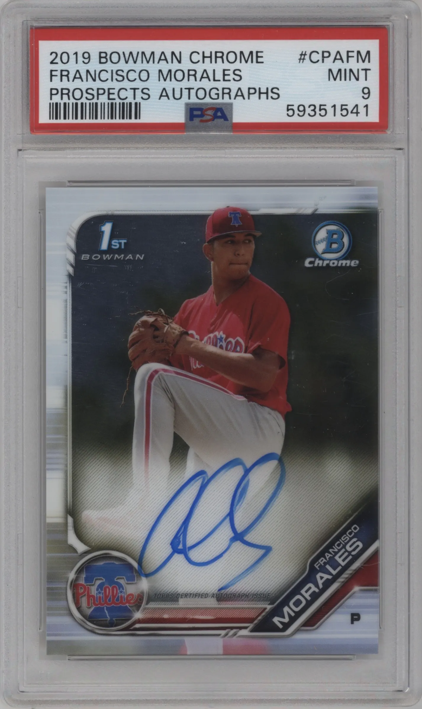 2019 Bowman Chrome Pros.Auto Francisco Morales PSA 9