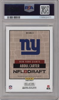 Abdul Carter from the 2025 Panini Instant NFL Draft Night set graded by PSA and given an overall grade of 10.
