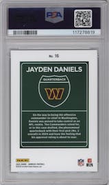Jayden Daniels from the 2024 Donruss set graded by PSA and given an overall grade of 10.