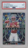 Jayden Daniels from the 2024 Panini Prizm set featuring a Green Prizm parallel graded by PSA and given an overall grade of 9.