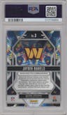 Jayden Daniels from the 2024 Panini Prizm set featuring a Green Prizm parallel graded by PSA and given an overall grade of 9.