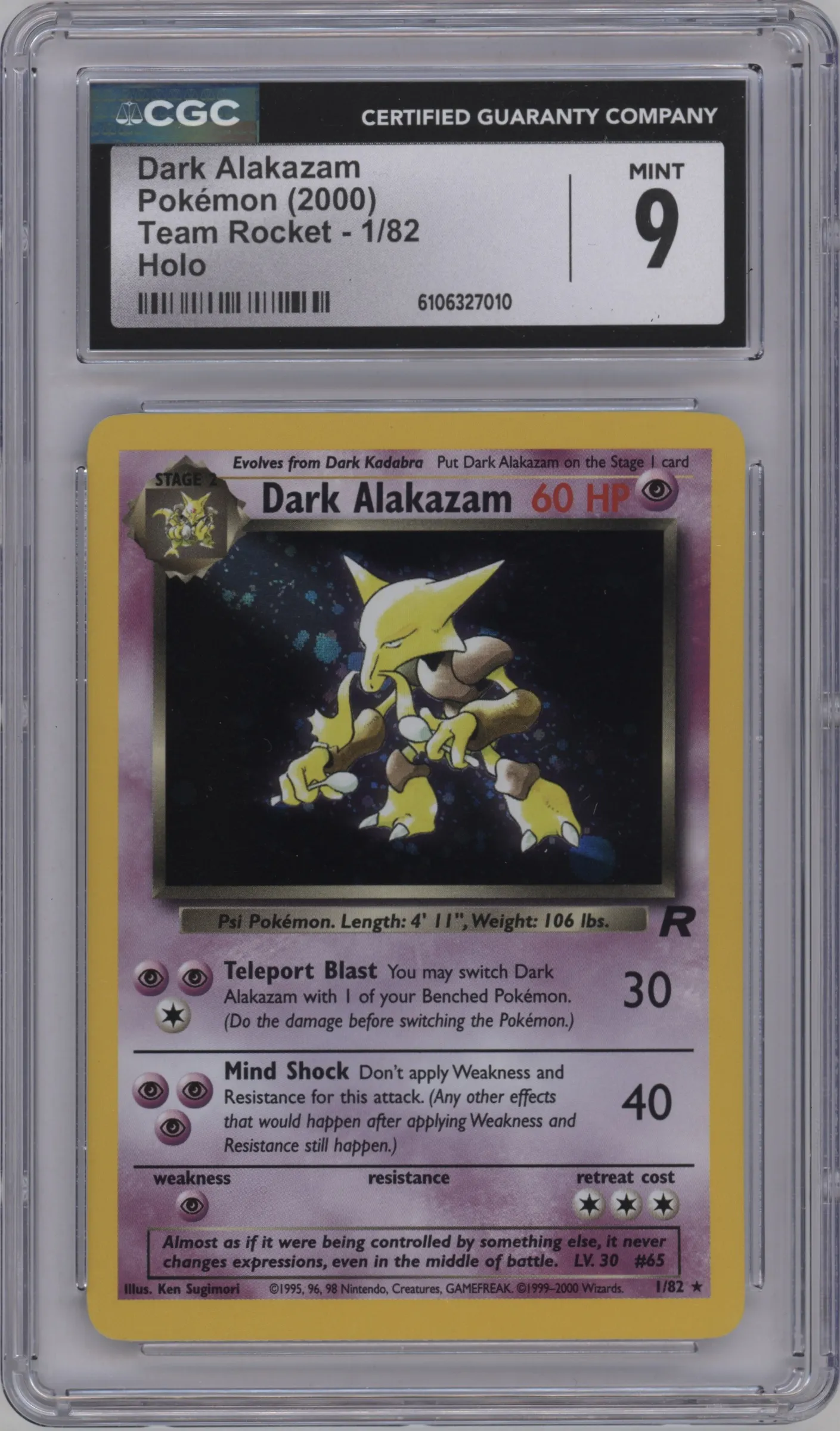 2000 Pokemon Team Rocket Dark Alakazam CGC 9