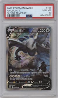 Lugia V from the 2022 Pokemon SWSH set graded by PSA and given an overall grade of 10.