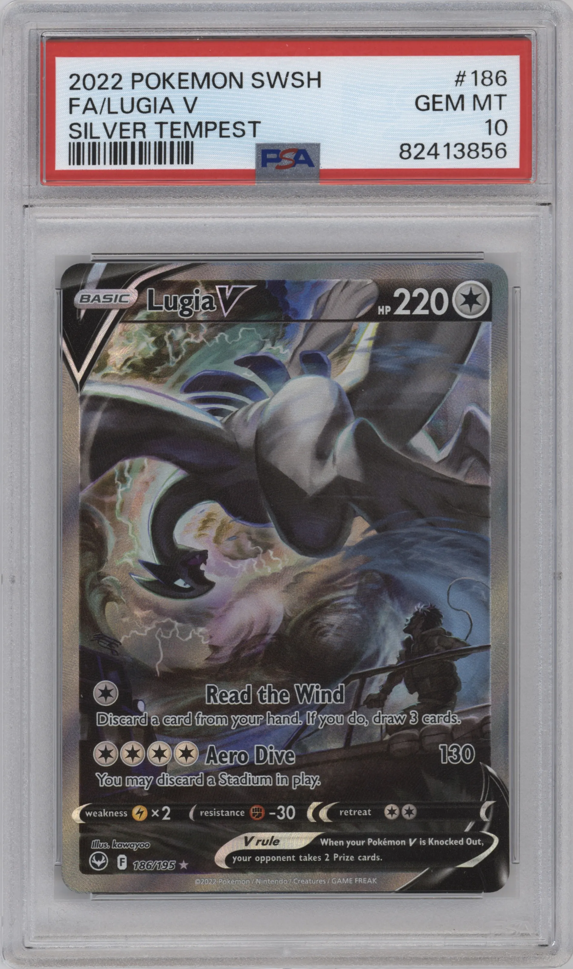 Lugia V from the 2022 Pokemon SWSH set graded by PSA and given an overall grade of 10.