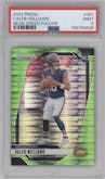 Caleb Williams from the 2024 Panini Prizm set featuring a Neon Green Pulsar  parallel graded by PSA and given an overall grade of 9.