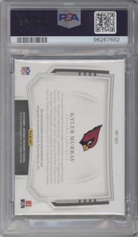 Kyler Murray from the 2019 Panini National Treasures set featuring a Midnight parallel graded by PSA and given an overall grade of 8.