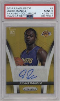 Julius Randle from the 2014-15 Panini Prizm set featuring a Gold parallel graded by PSA and given an overall grade of 9.
