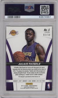 Julius Randle from the 2014-15 Panini Prizm set featuring a Gold parallel graded by PSA and given an overall grade of 9.