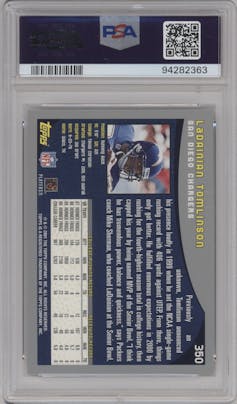 LaDainian Tomlinson from the 2001 Topps set graded by PSA and given an overall grade of 10.