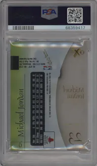 Michael Jordan from the 1997-98 Skybox E-X 2001 set graded by PSA and given an overall grade of 9.