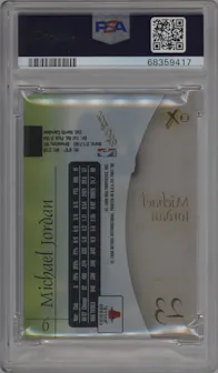 Michael Jordan from the 1997-98 Skybox E-X 2001 set graded by PSA and given an overall grade of 9.