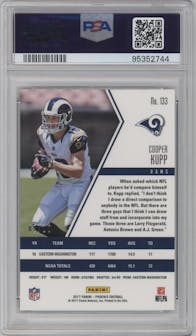 Cooper Kupp from the 2017 Panini Phoenix set featuring a Black parallel graded by PSA and given an overall grade of 10.