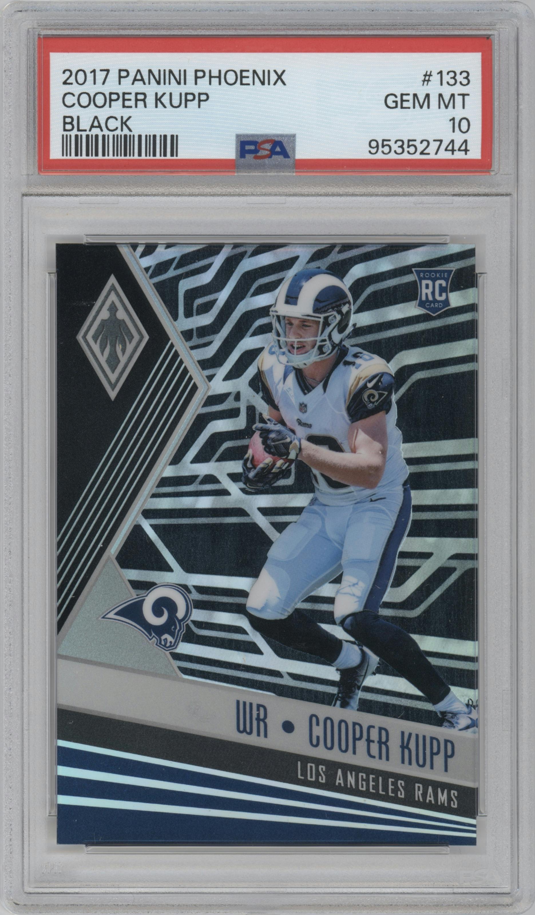 Cooper Kupp from the 2017 Panini Phoenix set featuring a Black parallel graded by PSA and given an overall grade of 10.