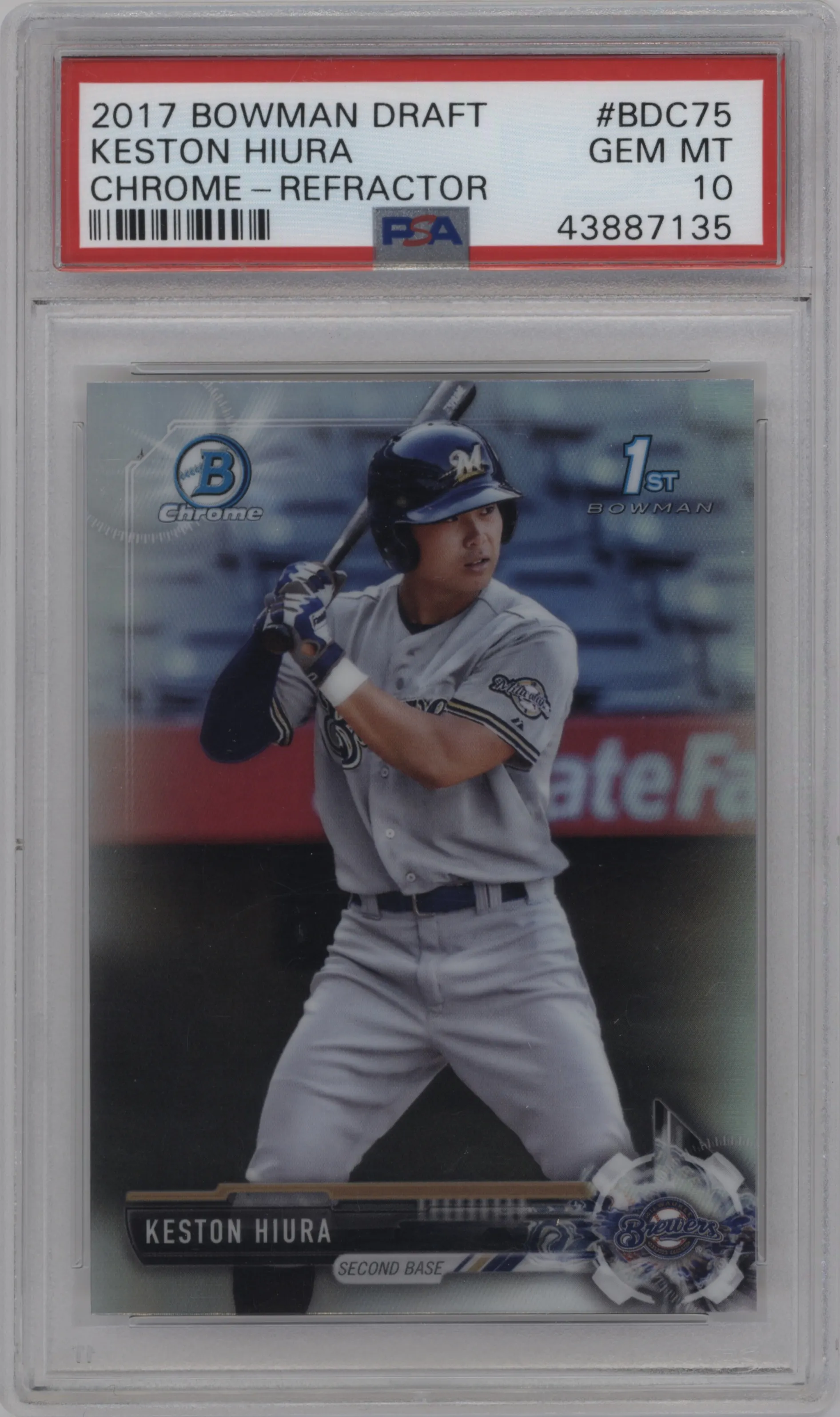 2017 Bowman Draft Chrome Keston Hiura Refractor #BDC-75 PSA 10
