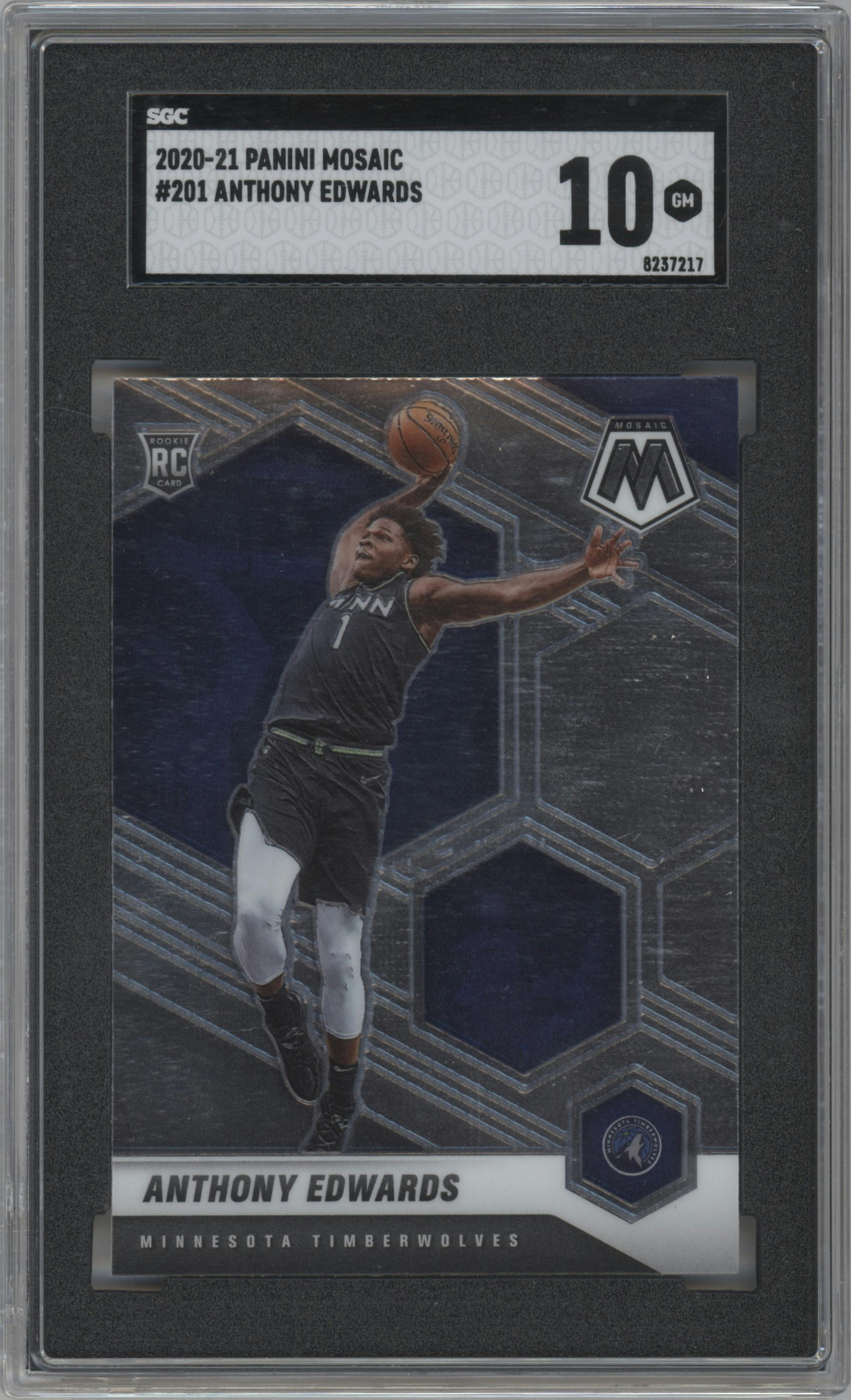 Anthony Edwards from the 2020-21 Panini Mosaic set graded by SGC and given an overall grade of 10.