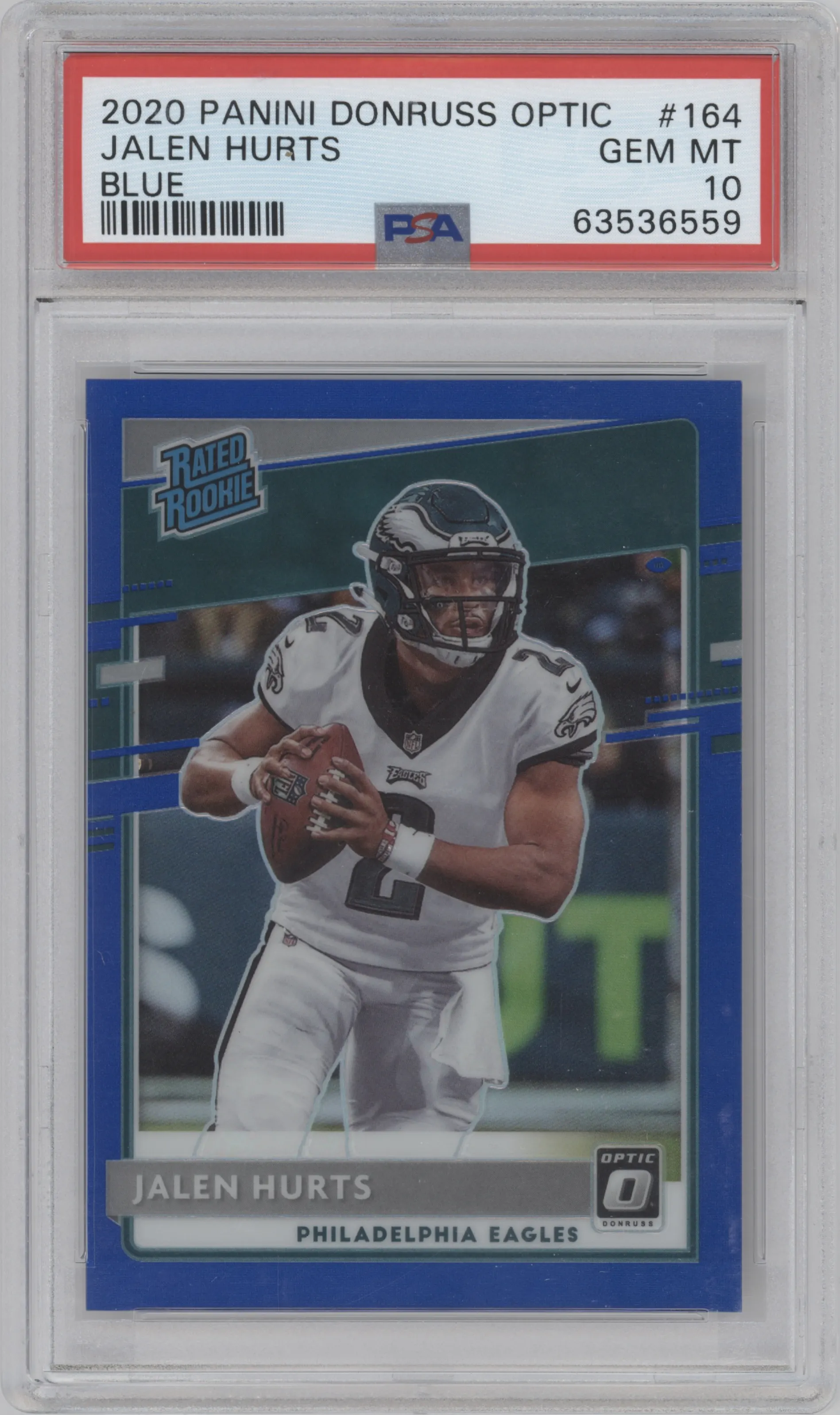 2020 Panini Donruss Optic Rated Rookie Jalen Hurts Blue PSA 10