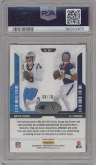 Bryce Young/C.J. Stroud from the 2023 Panini Contenders Optic set featuring a Gold parallel graded by PSA and given an overall grade of 10.