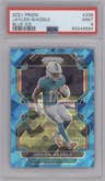 Jaylen Waddle from the 2021 Panini Prizm set featuring a Blue Ice parallel graded by PSA and given an overall grade of 9.