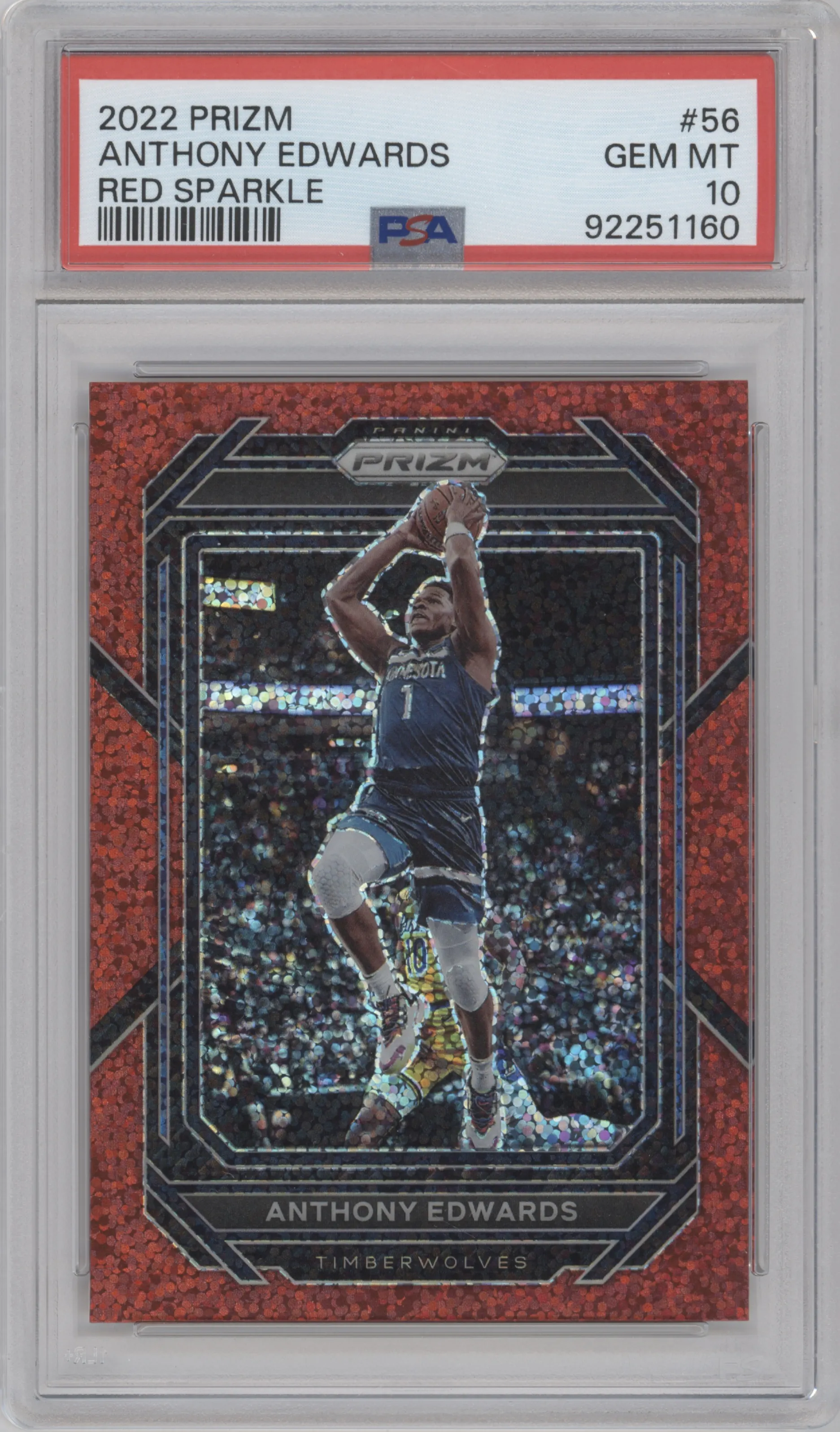 2022 Panini Prizm Anthony Edwards Red Sparkle PSA 10