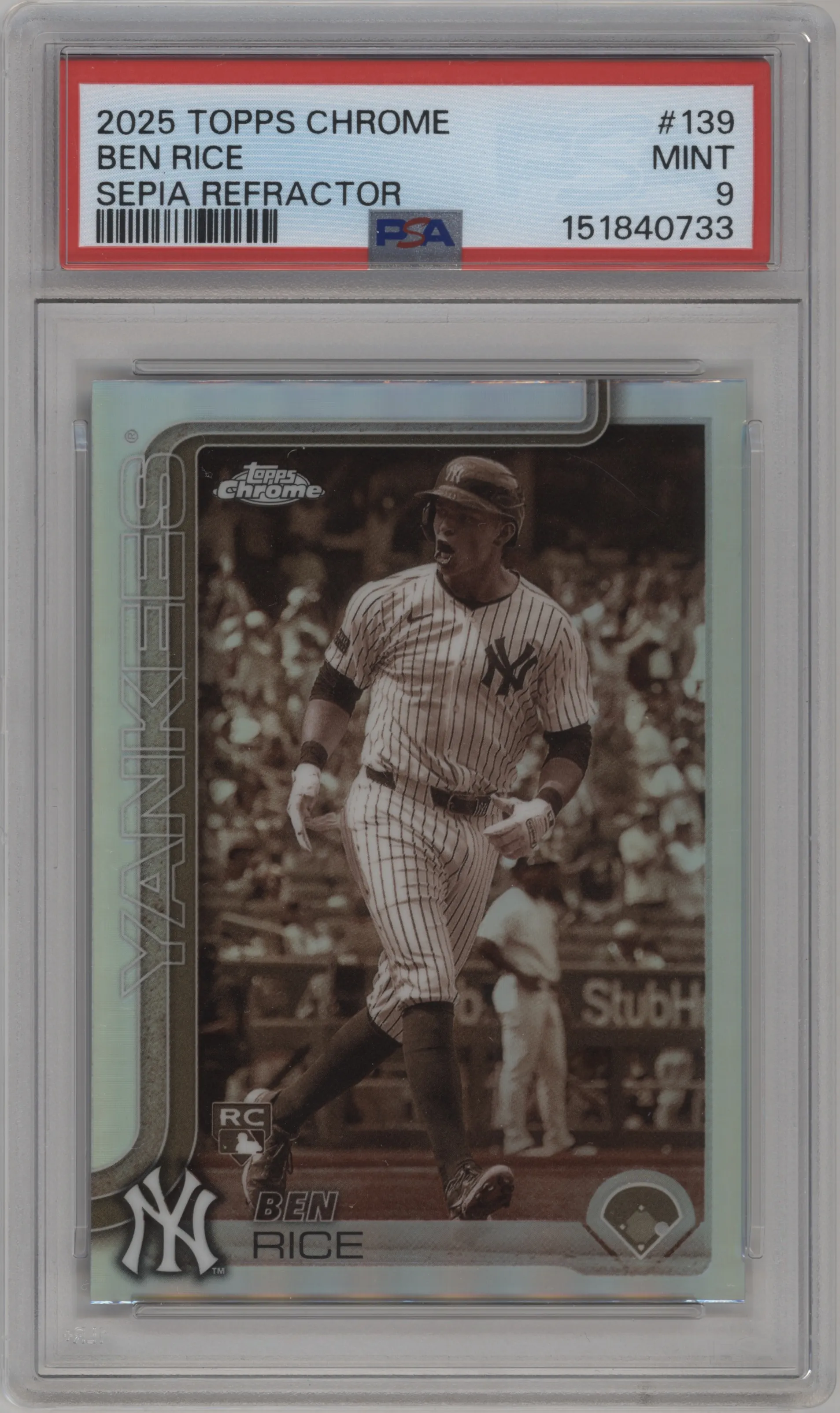 2025 Topps Chrome Ben Rice Sepia Refractor PSA 9